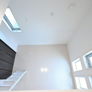 屋上と屋根裏収納。2階の上の空間を上手に使い、<br>白黒のコントラストがスタイリッシュな注文住宅