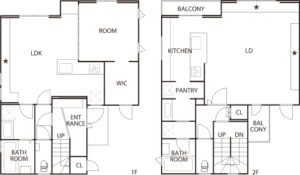 OU2HAUS施工事例｜木造4階建ての間取り1-2階部分