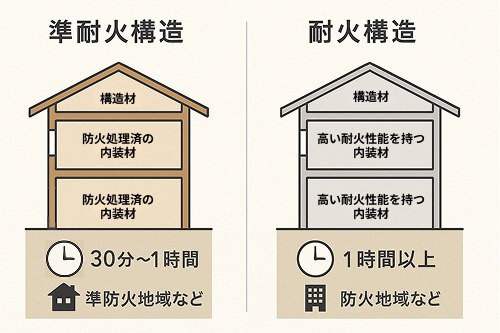 OU2HAUSコラム|耐火構造と準耐火構造の違いの模式図