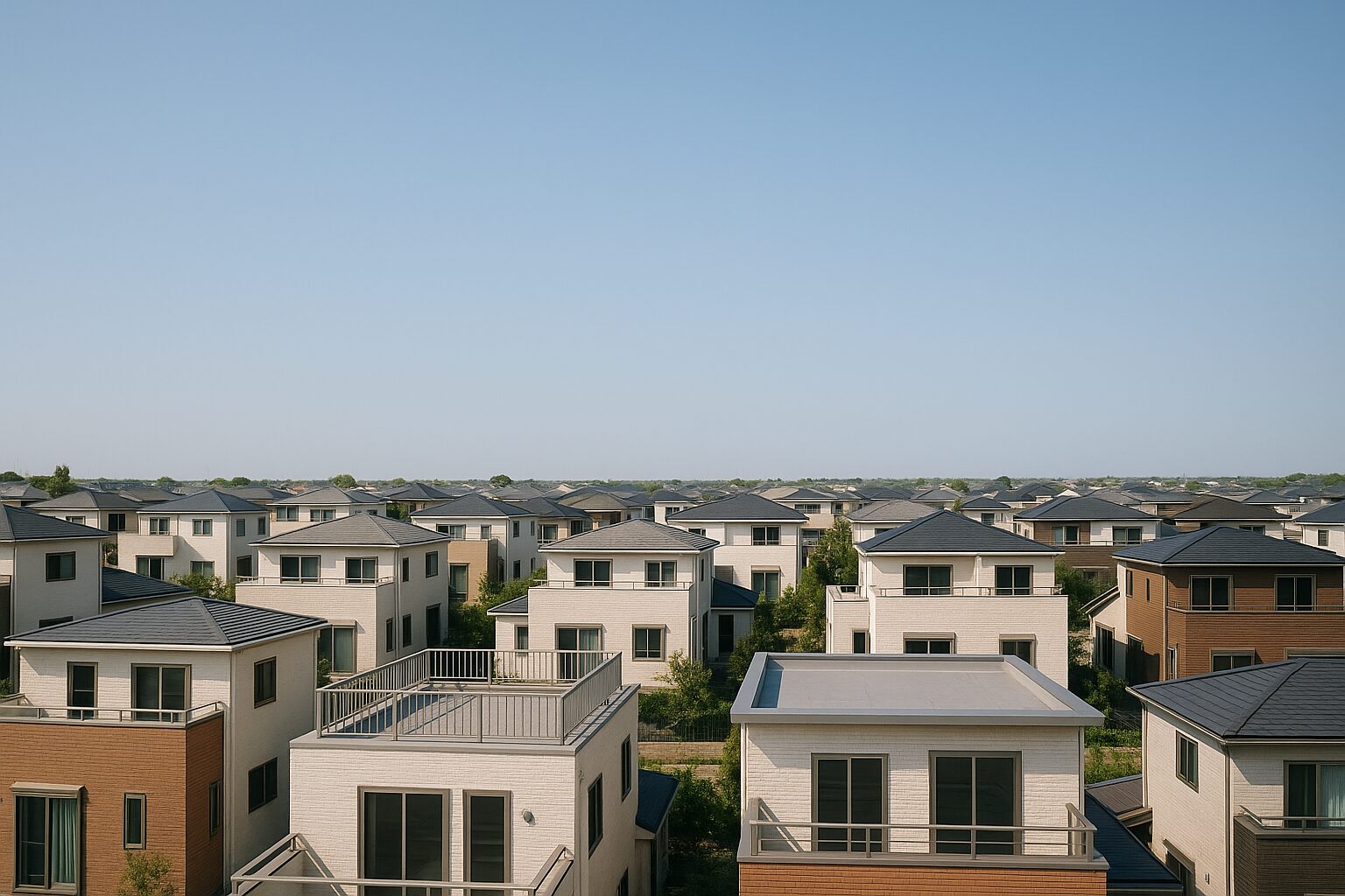 ルーフバルコニーの並んだ住宅街