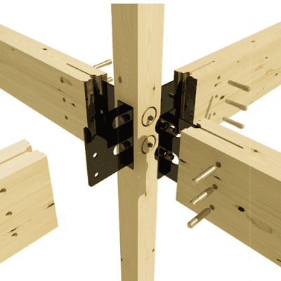 ER構造用集成材：特殊な接合金物で接合することで、木造ながら大空間を安全に実現できます
